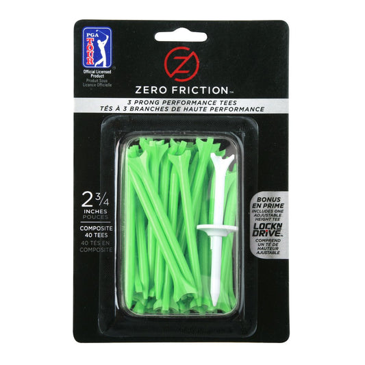 Zero Friction 3 Prong - 2.75" Green Golf Tees (Pack of 40)
