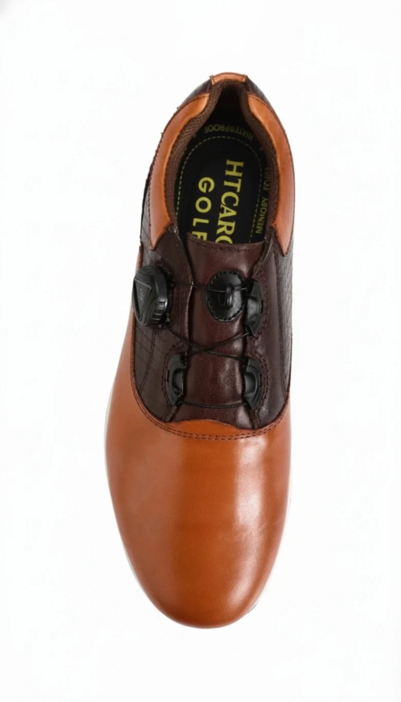 Hitcaro Leather BOA Spikeless Golf Shoes – Tan & Brown