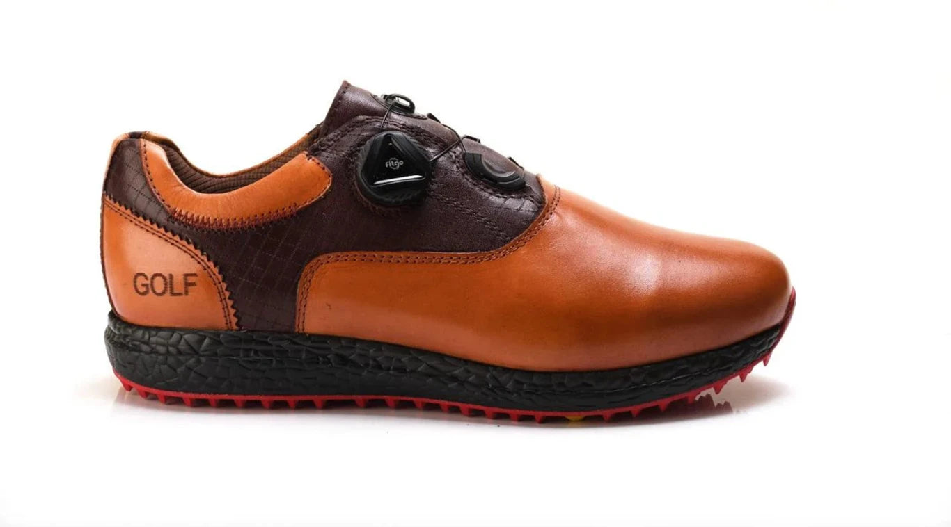 Hitcaro Leather BOA Spikeless Golf Shoes – Tan & Brown