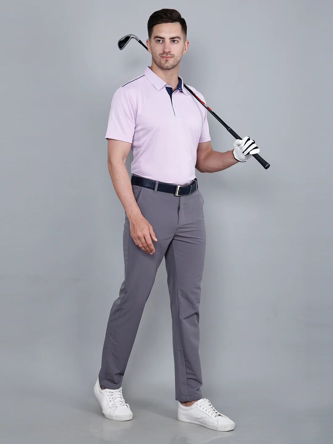 I-GOLF Men's Pink Printed Golf Polo T Shirt