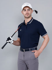 I-GOLF Men's Solid Stretchable Golf Polo T Shirt - Navy