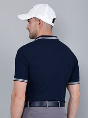 I-GOLF Men's Solid Stretchable Golf Polo T Shirt - Navy