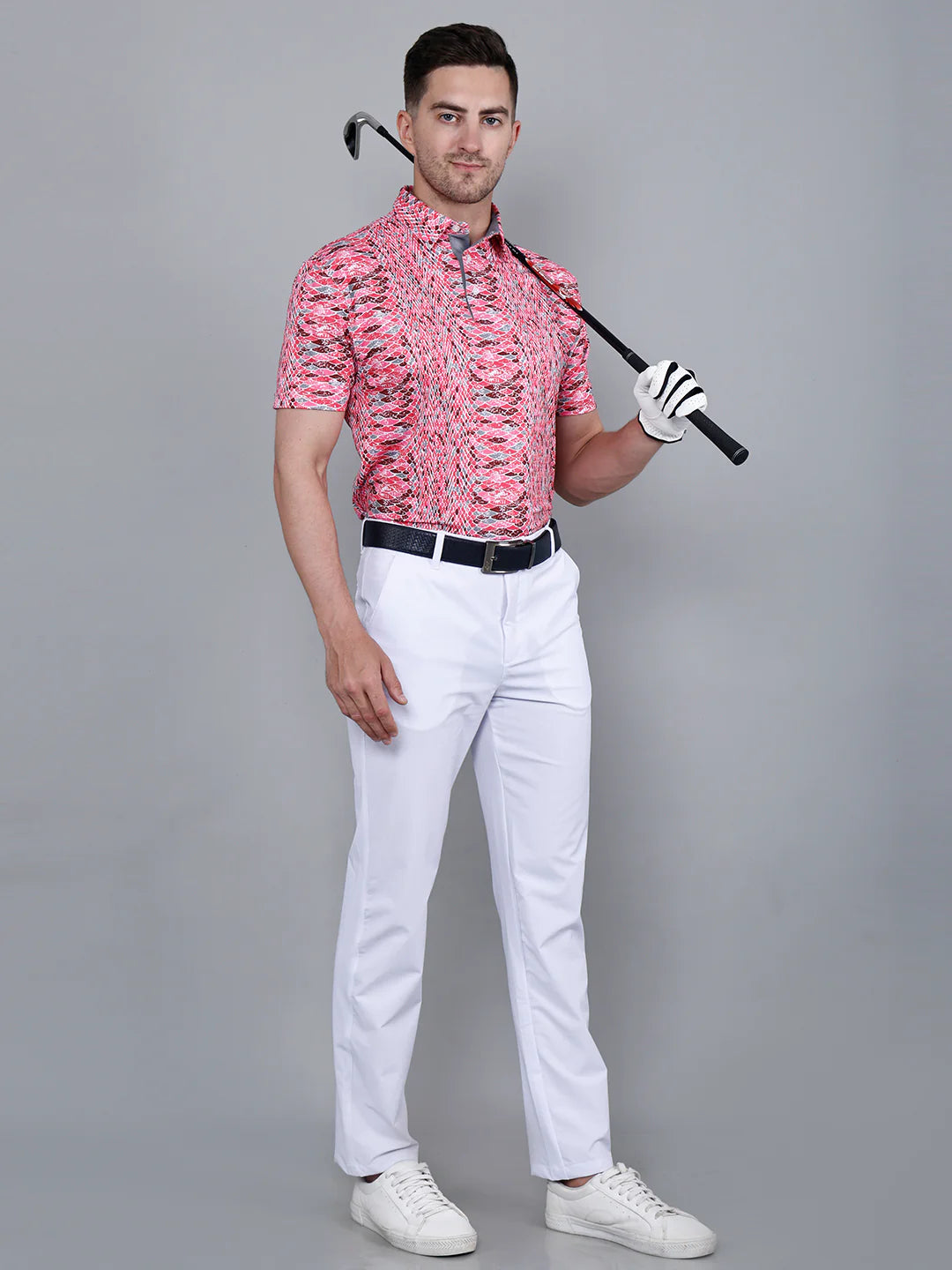 SIDUS Dark Pink Printed Golf Polo T Shirt