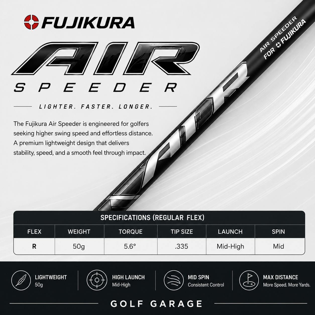 Fujikura Air Speeder 50 Gram Regular Flex Wood Shaft