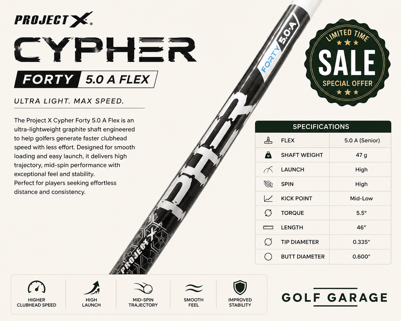 Project X Cypher Forty Wood Shaft - 2021 Version