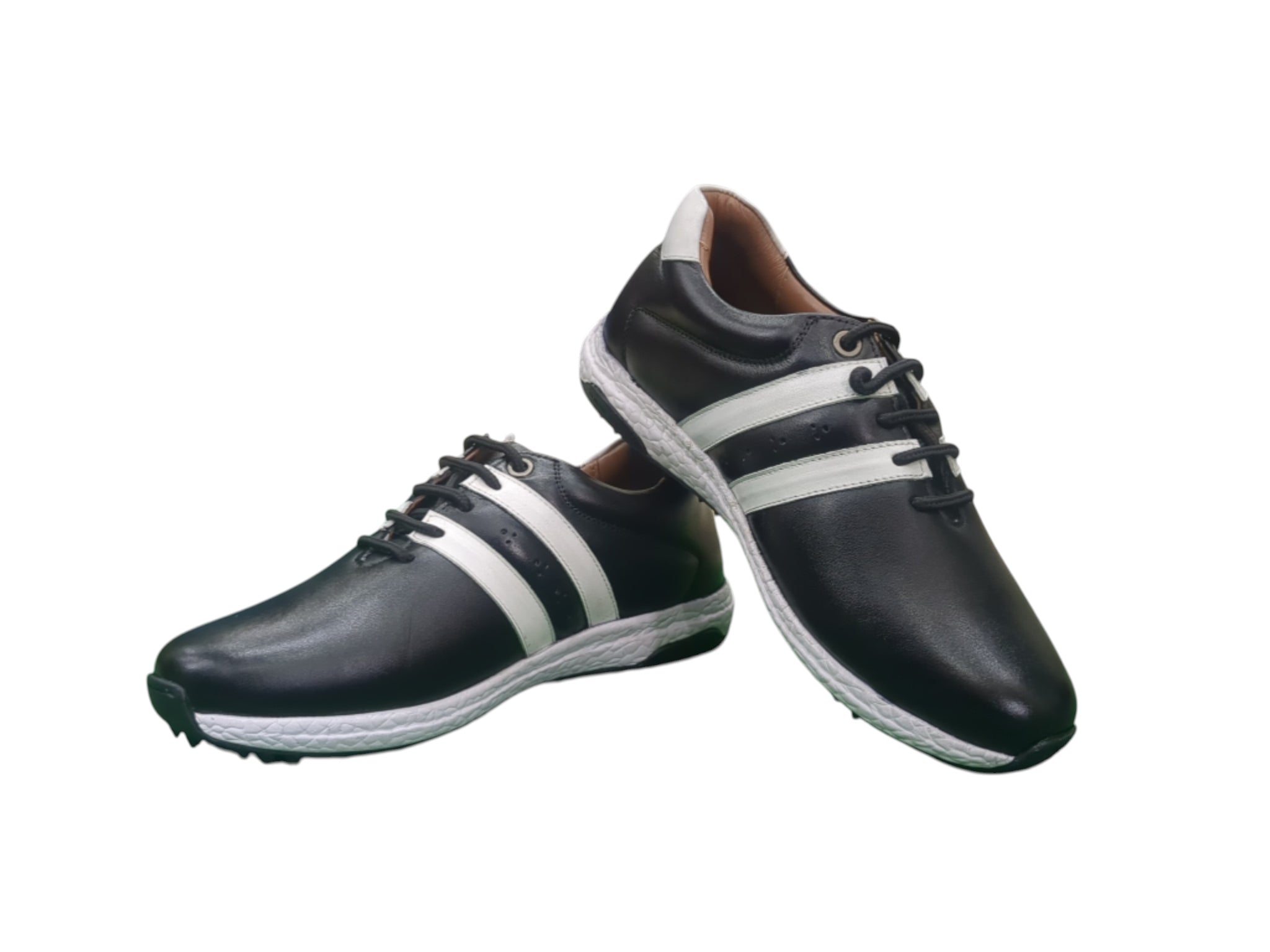 Hitcaro Golf Men's Leather Spikeless Golf Shoes - Black & White
