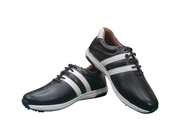 Hitcaro Golf Men's Leather Spikeless Golf Shoes - Black & White
