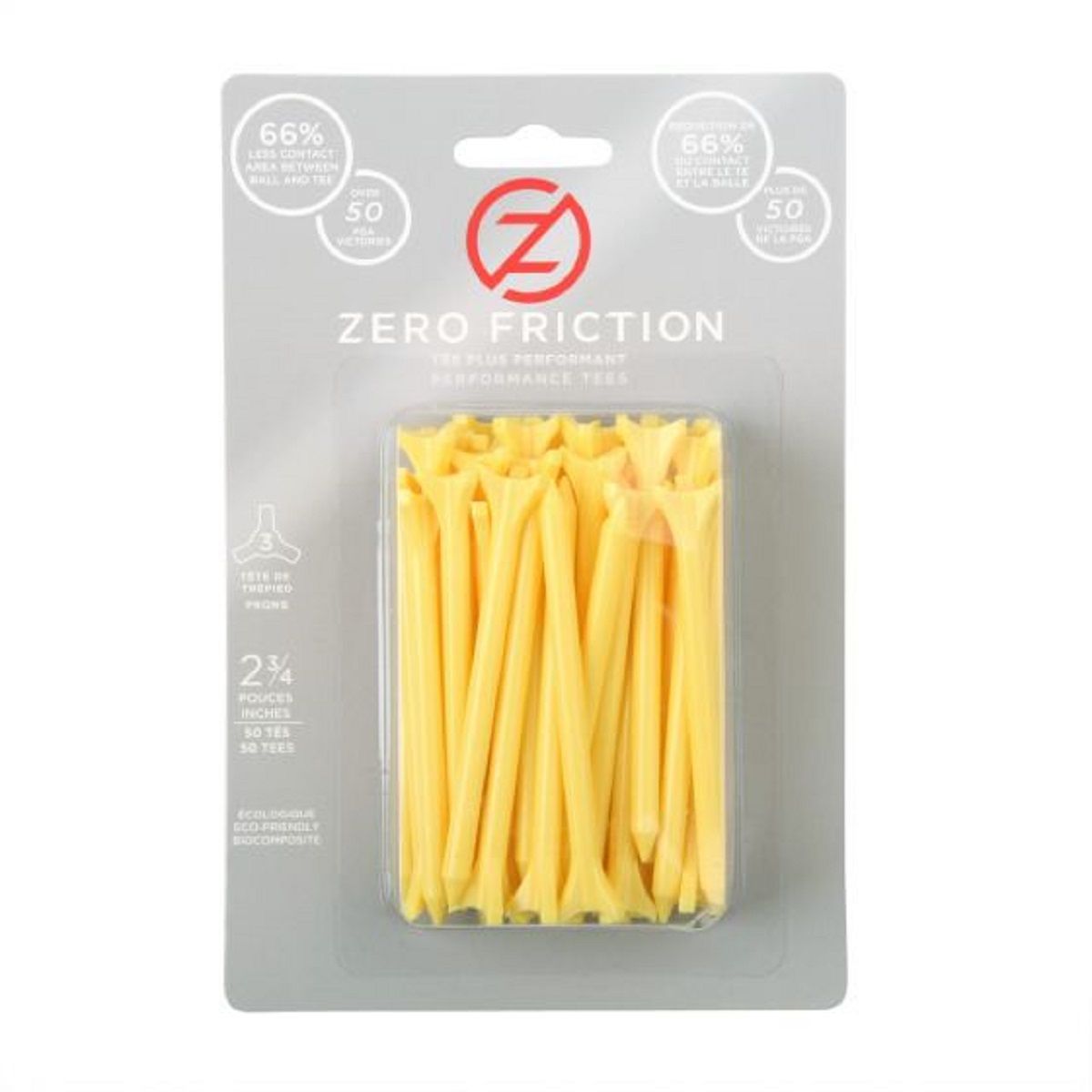 Zero Friction 3 Prong - 2.75" Yellow Golf Tees (Pack of 50)